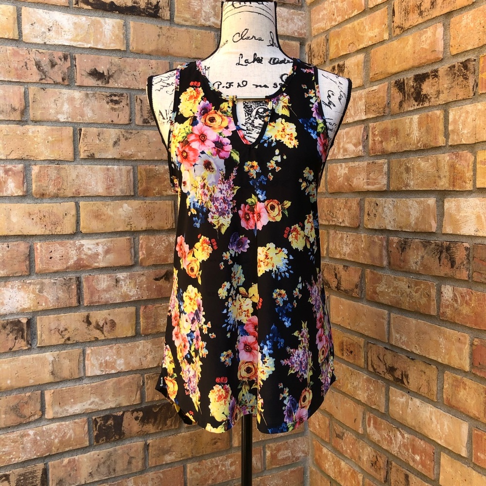 Love J Black Floral Racerback Sleeveless Top